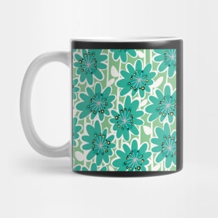 Fun Flower Power Retro Style Flowers pattern in a querky style, yellow , pink , turquoise , white and green Mug